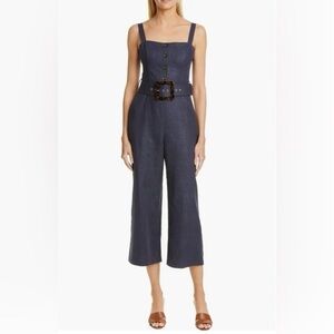 Staud Bay Linen Blend Crop Jumpsuit In Navy